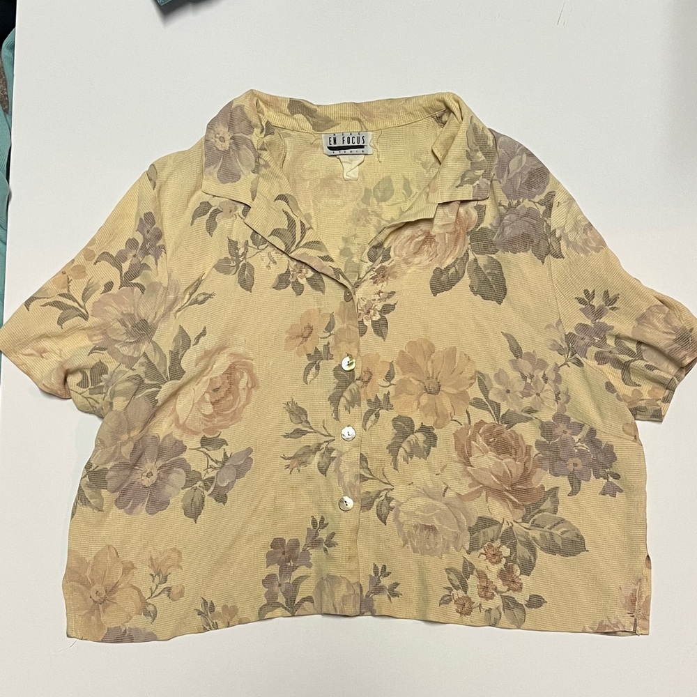 Enfocus Studio Floral Button-Down Shirt - Cream and Brown